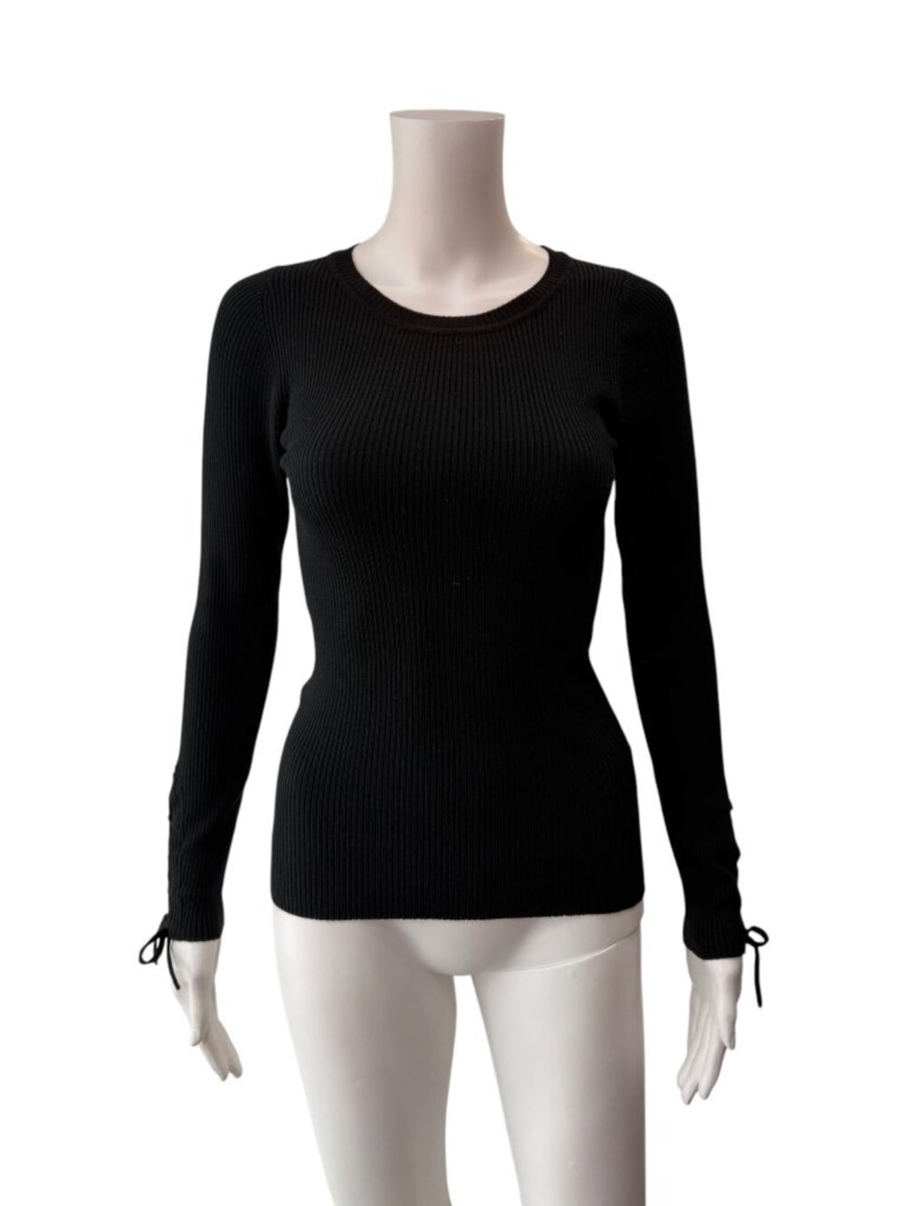 sandro Black Knit Slim Ribbed Sweater Wool Shirt size 1/Small/4/FR 36